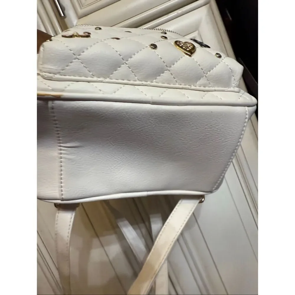 UnderOneSky Women's Quilted Heart & Flower Charm Mini Backpack White Small